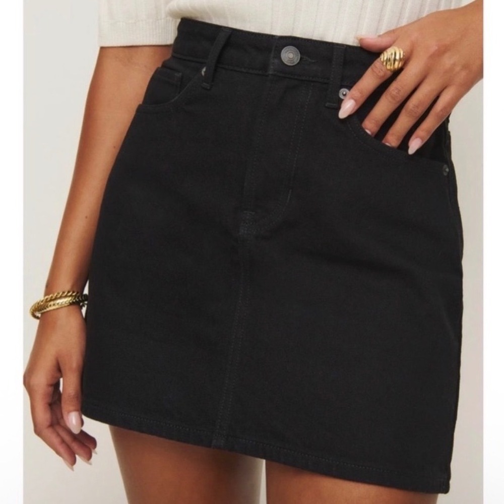 Reformation Women Organic Cotton Blend Lydia High Rise Black Denim Mini Skirt 28